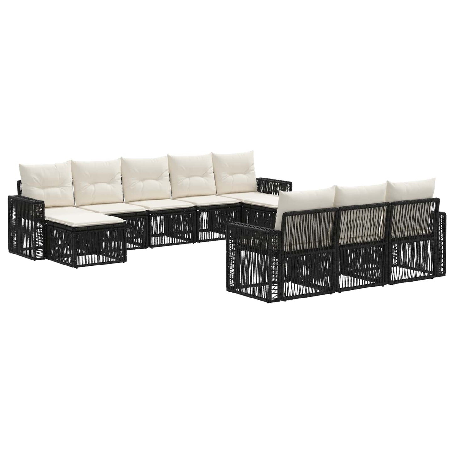 Tuinbankenset 10 pcs Zwart en Cream Wit poly rattan