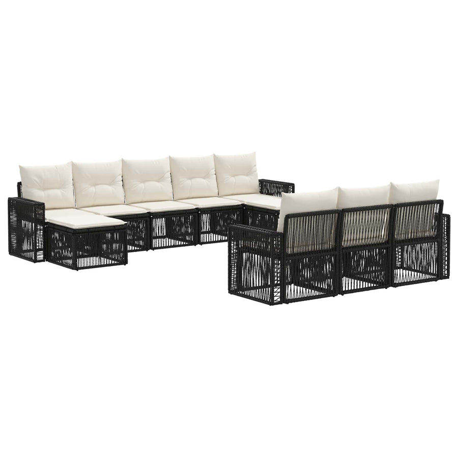 Tuinbankenset 10 pcs Zwart en Cream Wit poly rattan