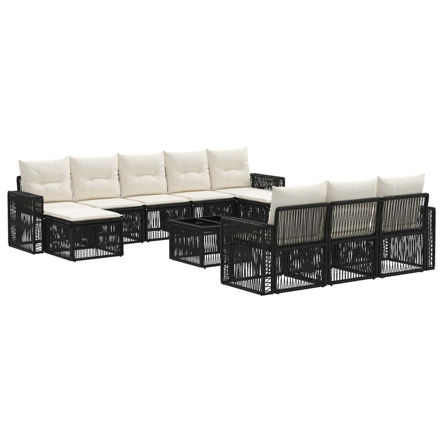Tuinbankenset 11 pcs Zwart en Cream Wit poly rattan