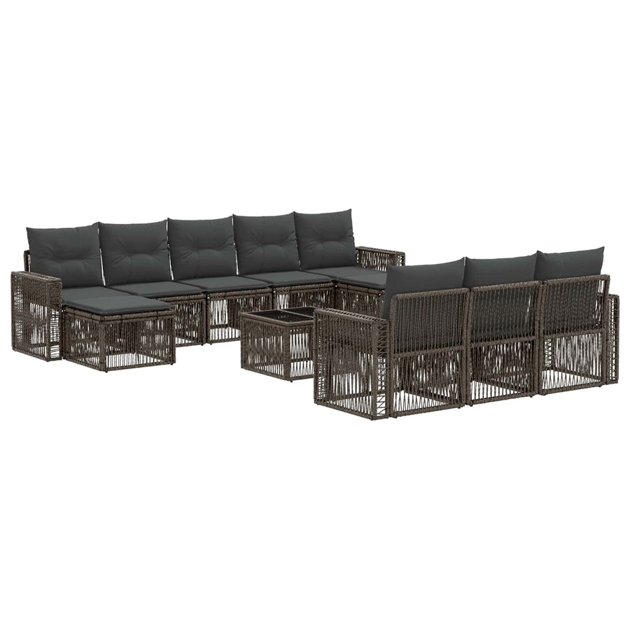 Tuinbankenset 11 pcs Grijs en Donkergrijs poly rattan