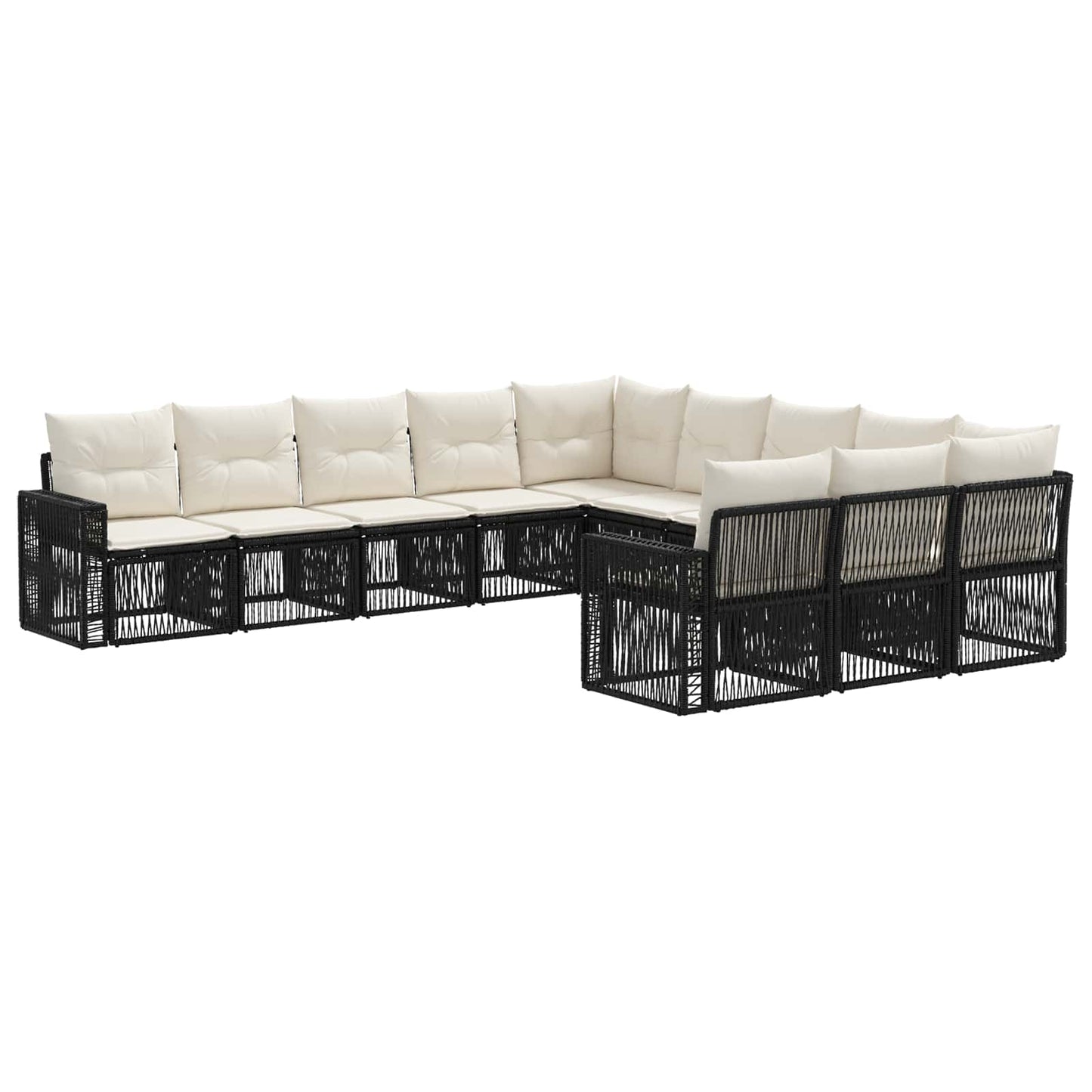 Tuinbankenset 11 pcs Zwart en Cream Wit poly rattan