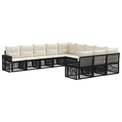 Tuinbankenset 11 pcs Zwart en Cream Wit poly rattan