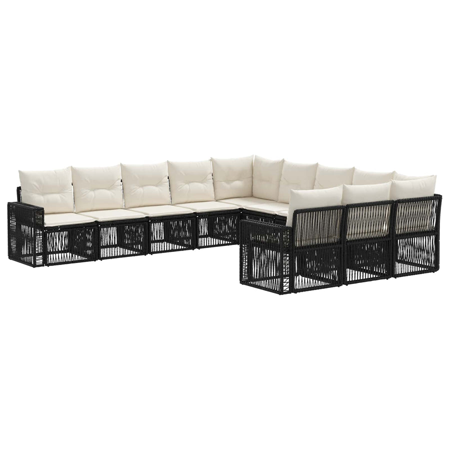 Tuinbankenset 11 pcs Zwart en Cream Wit poly rattan