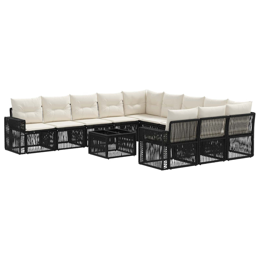 Tuinbankenset 12 pcs Zwart en Cream Wit poly rattan