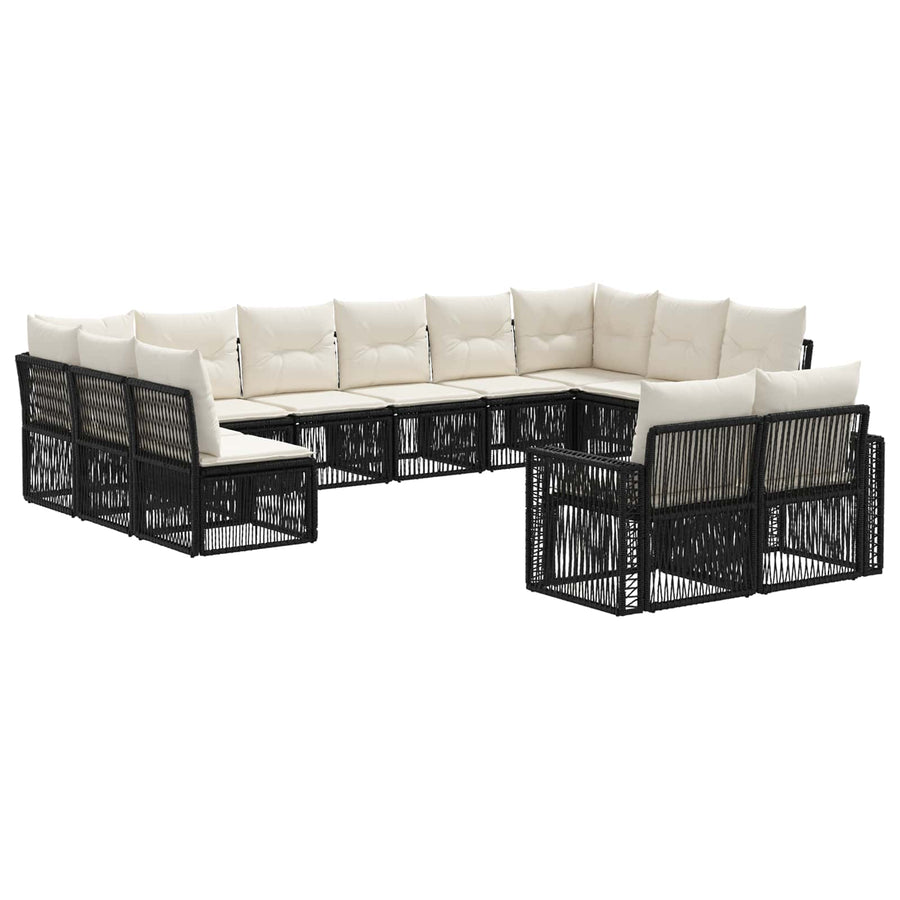 Tuinbankenset 12 pcs Zwart en Cream Wit poly rattan