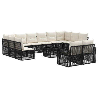 Tuinbankenset 13 pcs Zwart en Cream Wit poly rattan