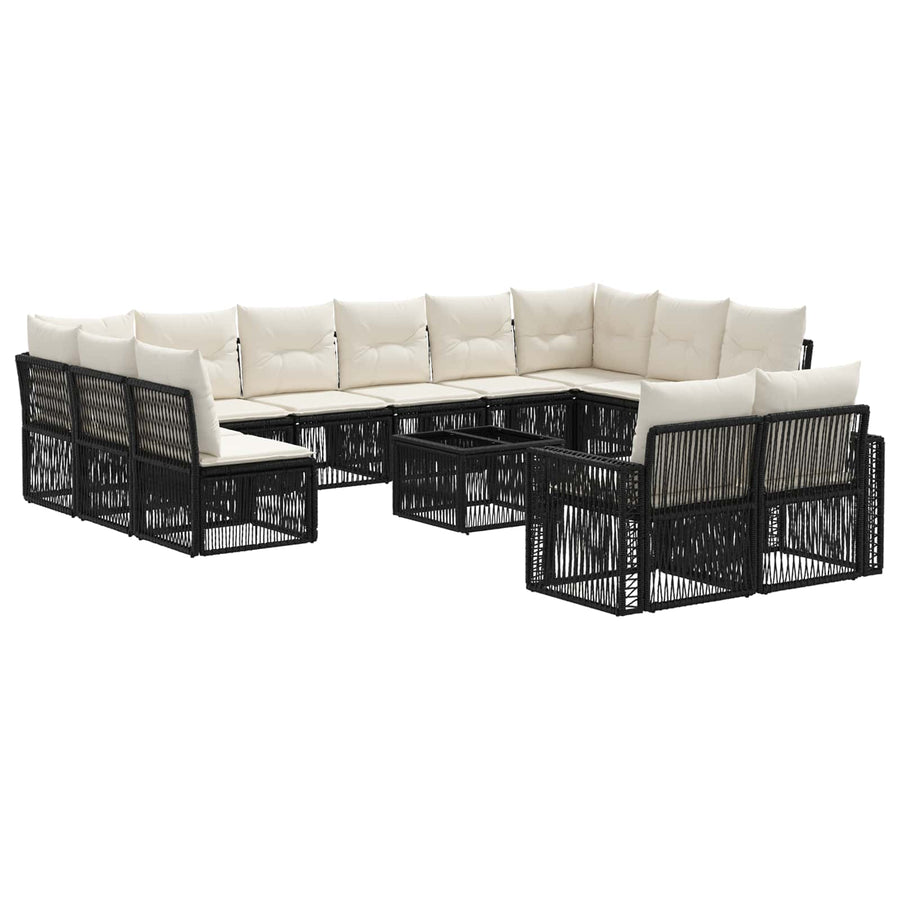 Tuinbankenset 13 pcs Zwart en Cream Wit poly rattan