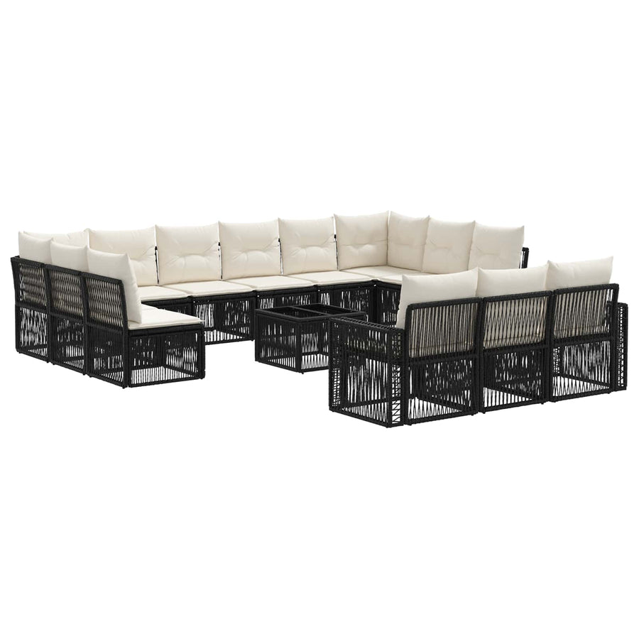 Tuinbankenset 14 pcs Zwart en Cream Wit poly rattan