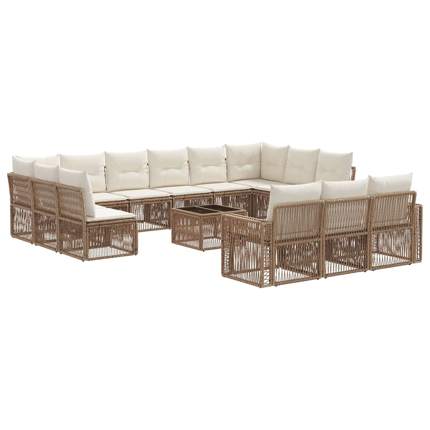 Tuinbankenset 14 pcs Beige en Crème Wit poly rattan