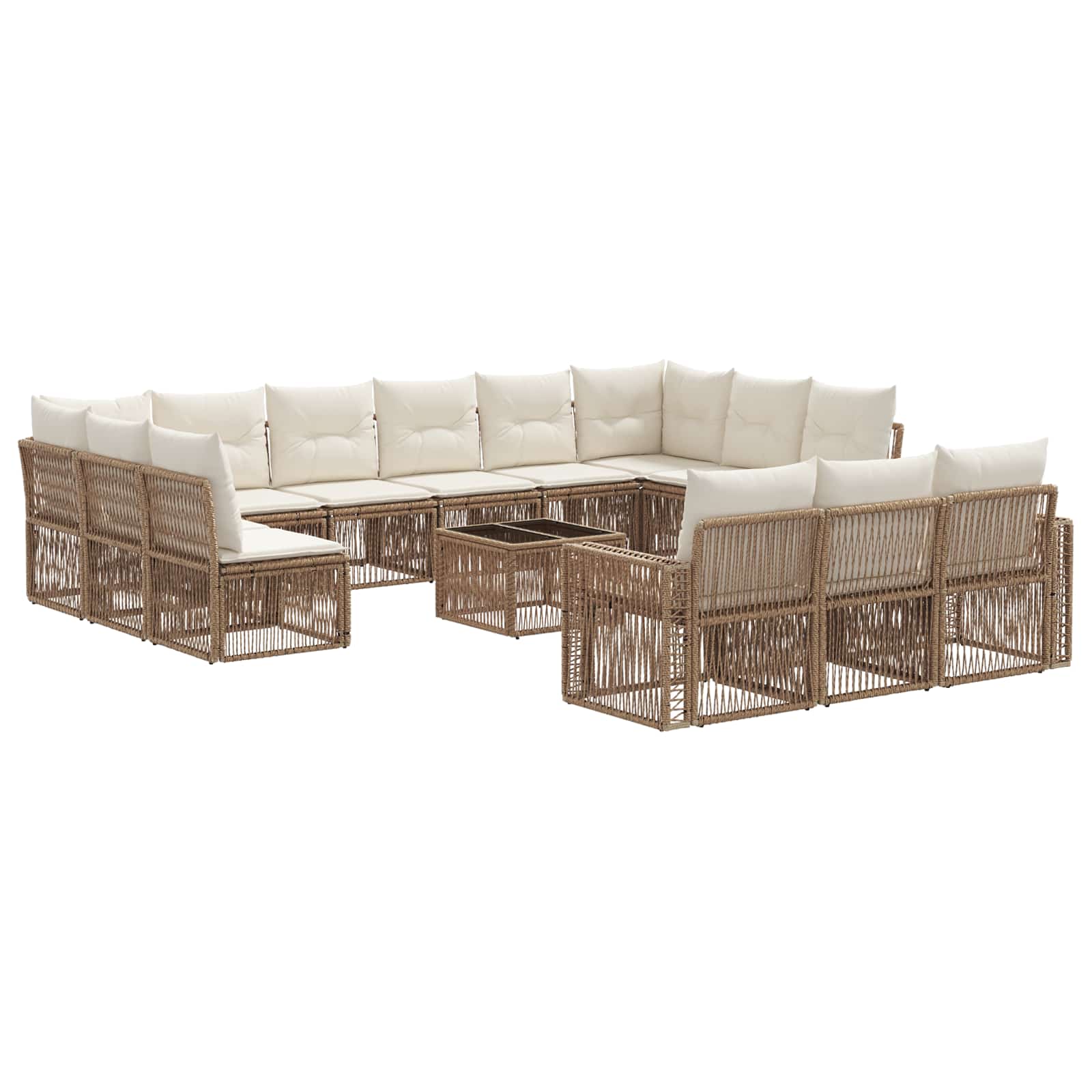Tuinbankenset 14 pcs Beige en Crème Wit poly rattan