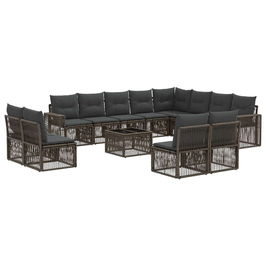 Tuinbankenset 13 pcs Grijs en Donkergrijs poly rattan