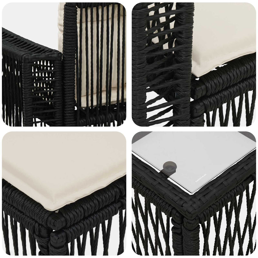 Tuinbankenset 14 pcs Zwart en Cream Wit poly rattan