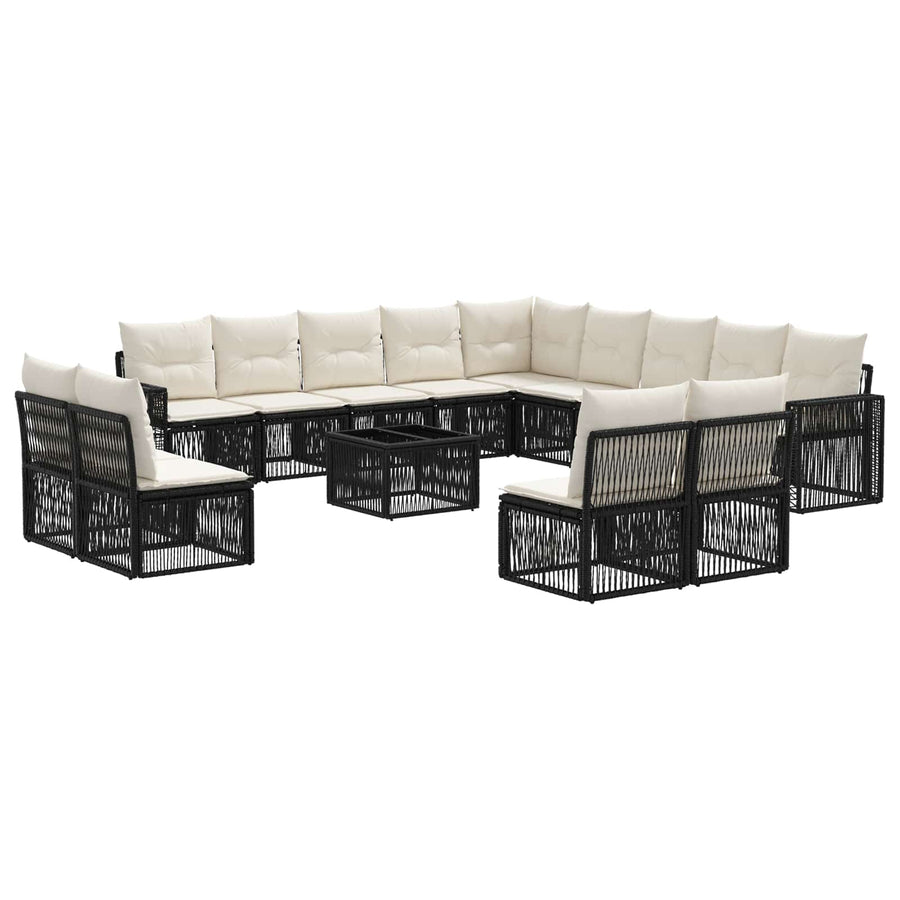 Tuinbankenset 14 pcs Zwart en Cream Wit poly rattan