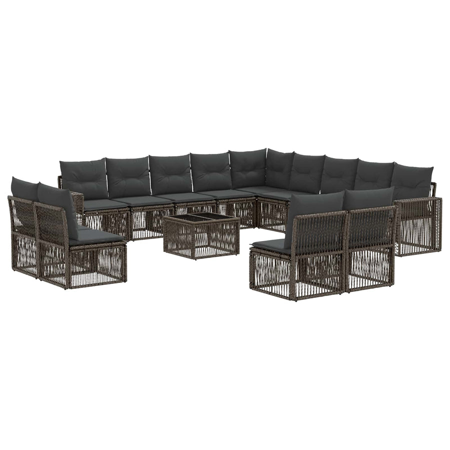 Tuinbankenset 14 pcs Grijs en Donkergrijs poly rattan