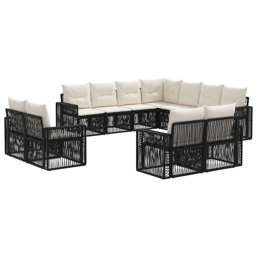 Tuinbankenset 11 pcs Zwart en Cream Wit poly rattan