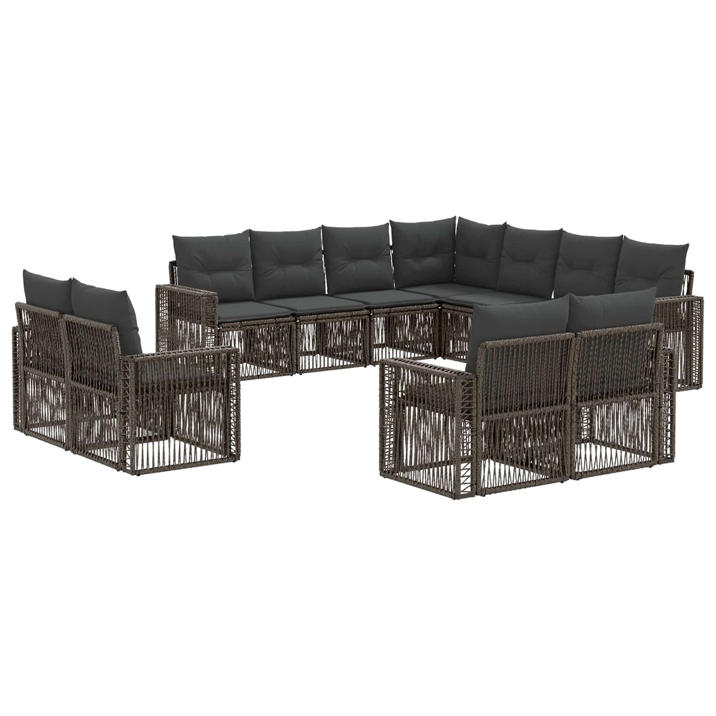 Tuinbankenset 11 pcs Grijs en Donkergrijs poly rattan
