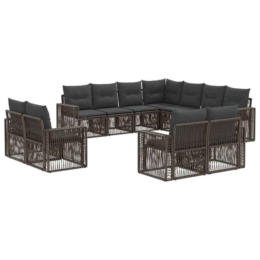 Tuinbankenset 11 pcs Grijs en Donkergrijs poly rattan