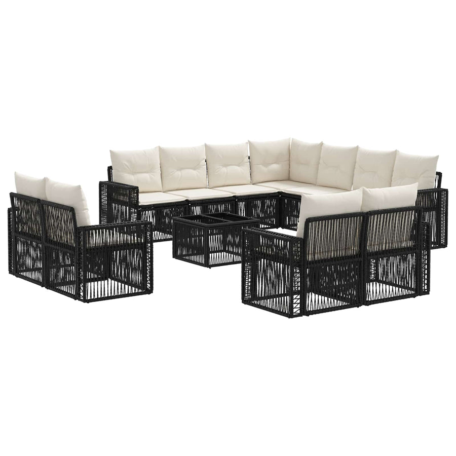 Tuinbankenset 12 pcs Zwart en Cream Wit poly rattan
