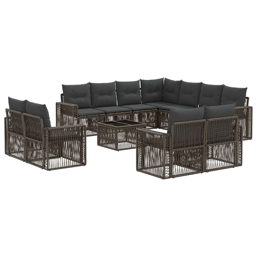Tuinbankenset 12 pcs Grijs en Donkergrijs poly rattan