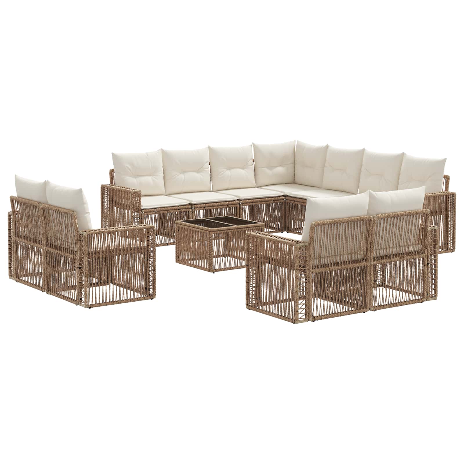 Tuinbankenset 12 pcs Beige en Crème Wit poly rattan