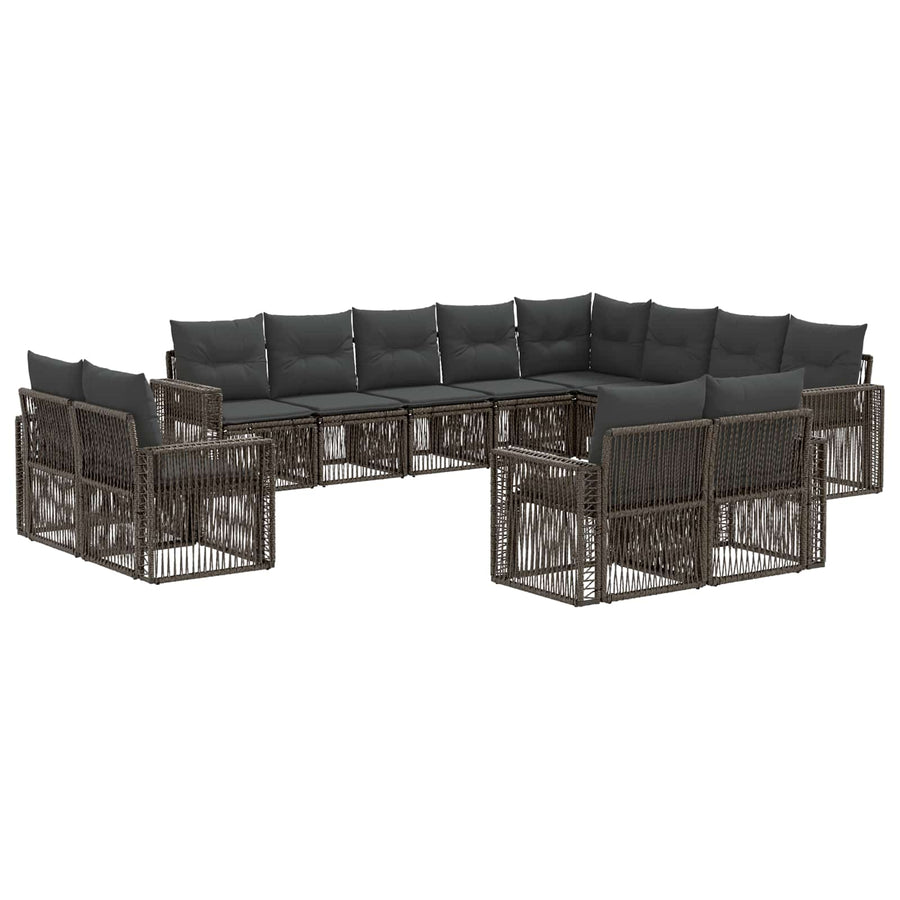 Tuinbankenset 12 pcs Grijs en Donkergrijs poly rattan