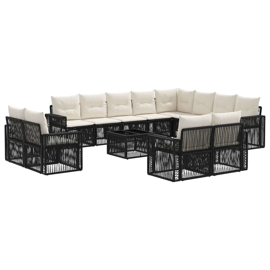 Tuinbankenset 13 pcs Zwart en Cream Wit poly rattan