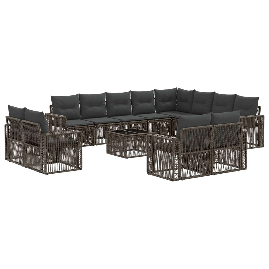 Tuinbankenset 13 pcs Grijs en Donkergrijs poly rattan
