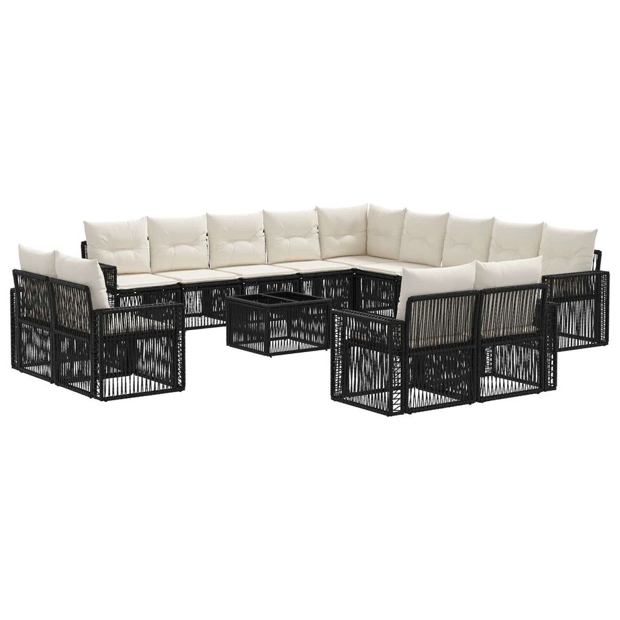 Tuinbankenset 14 pcs Zwart en Cream Wit poly rattan
