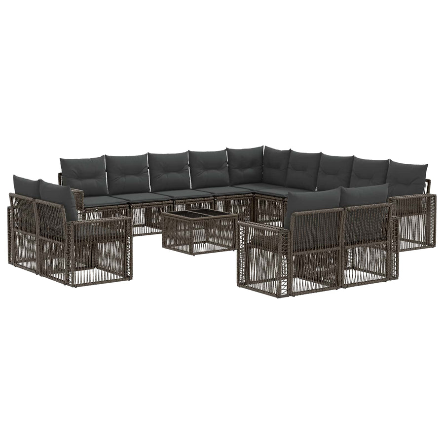 Tuinbankenset 14 pcs Grijs en Donkergrijs poly rattan