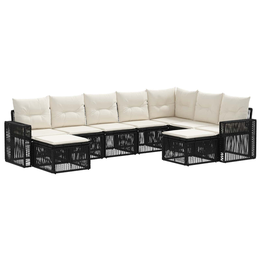 Tuinbankenset 9 pcs Zwart en Cream Wit poly rattan