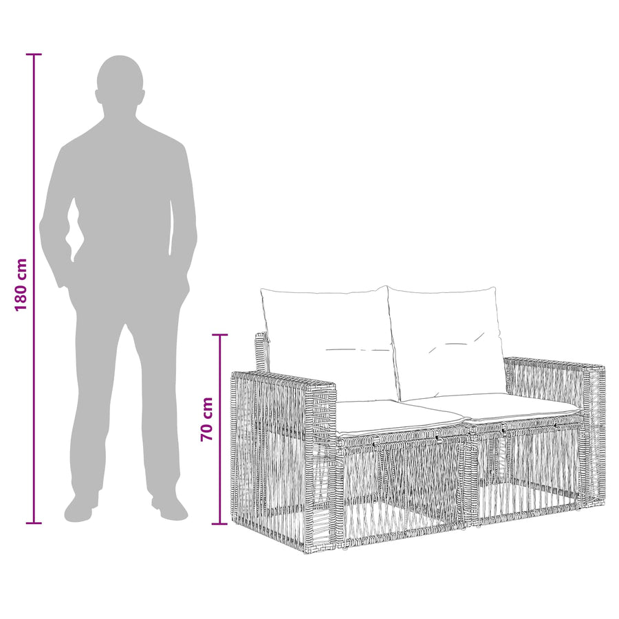 Tuinbankenset 9 pcs Zwart en Cream Wit poly rattan