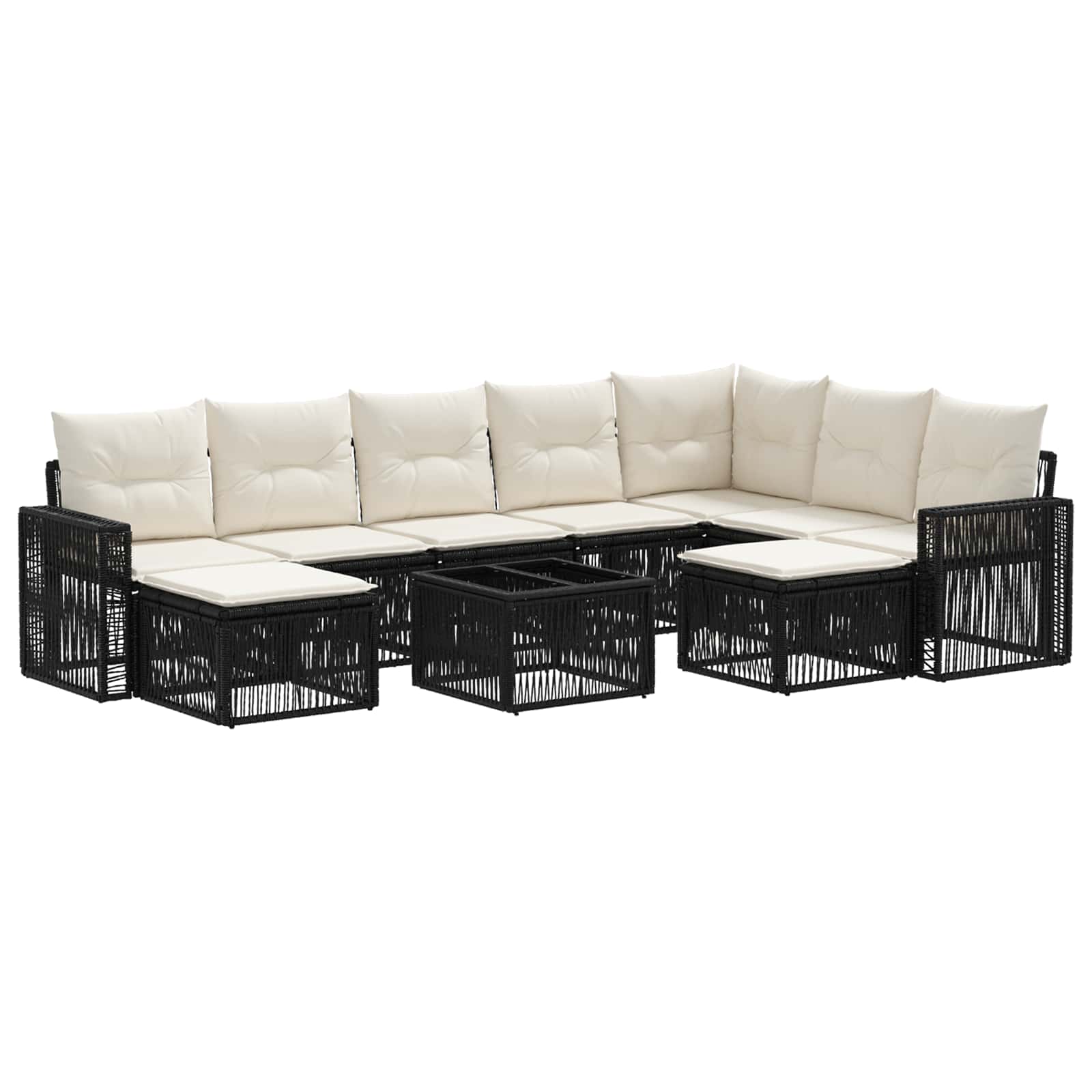 Tuinbankenset 10 pcs Zwart en Cream Wit poly rattan