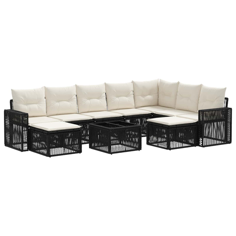 Tuinbankenset 10 pcs Zwart en Cream Wit poly rattan