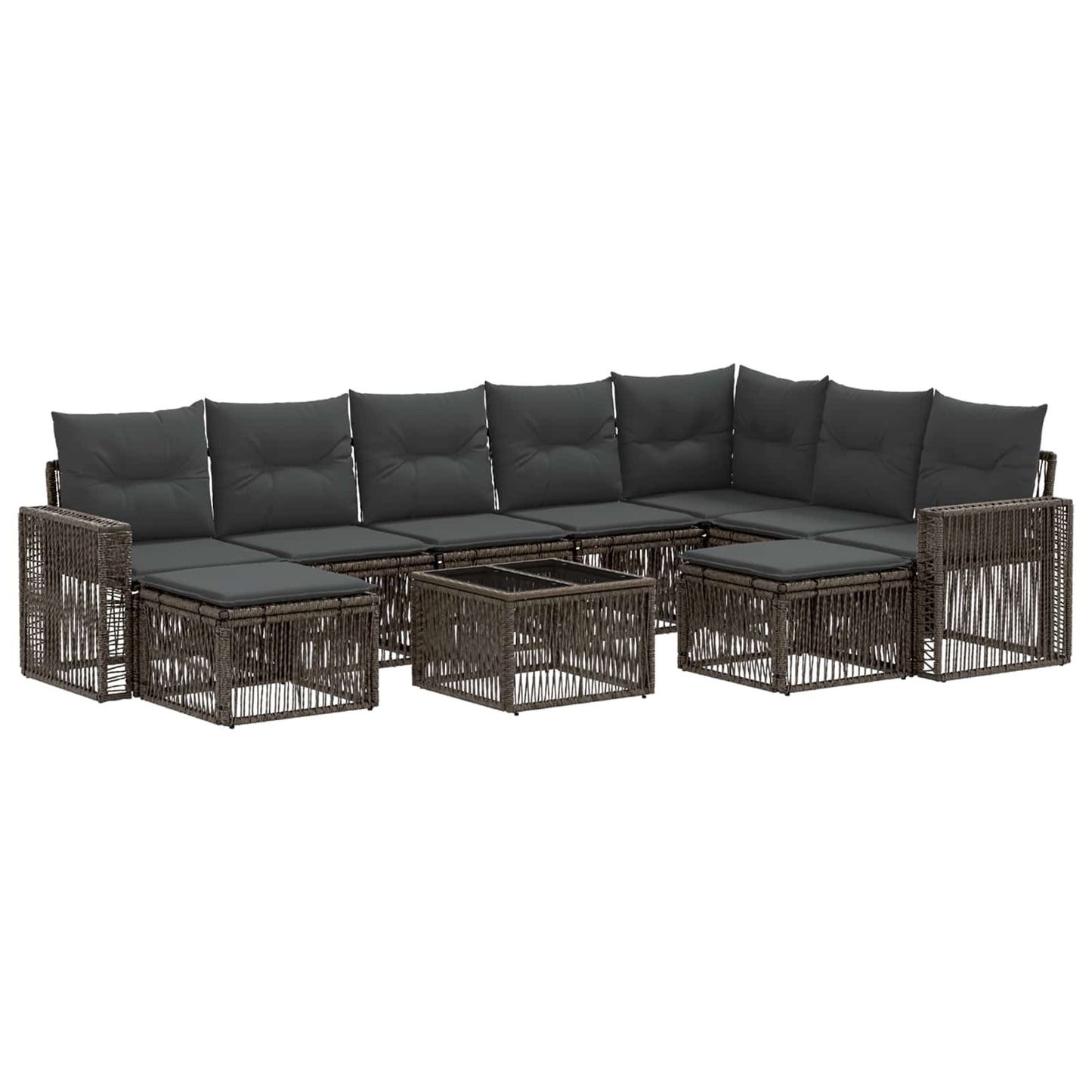 Tuinbankenset 10 pcs Grijs en Donkergrijs poly rattan