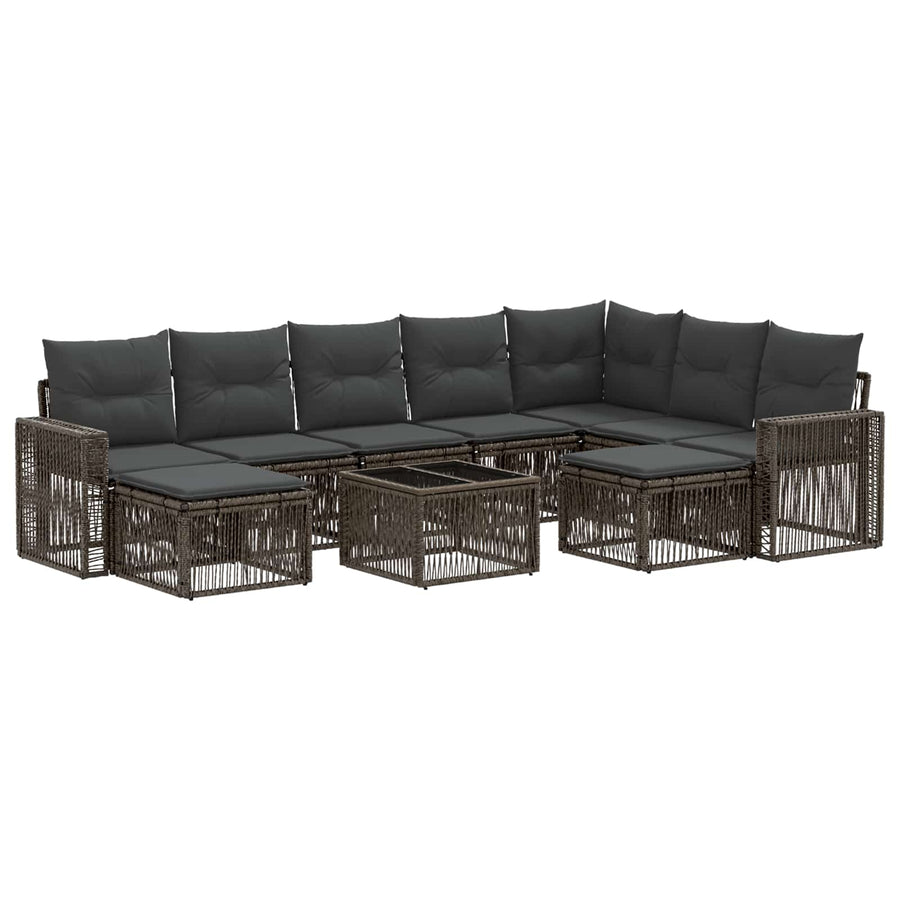 Tuinbankenset 10 pcs Grijs en Donkergrijs poly rattan