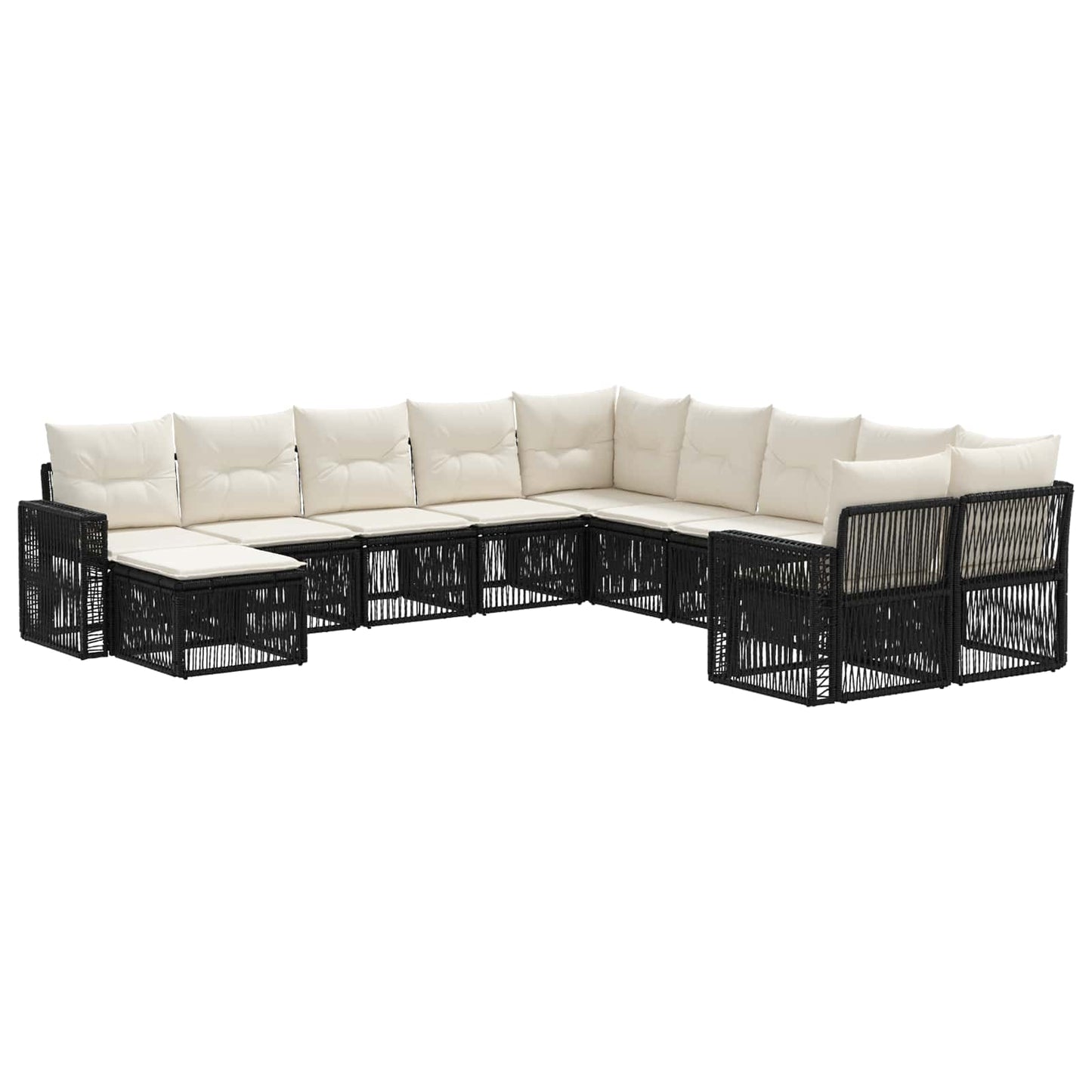 Tuinbankenset 11 pcs Zwart en Cream Wit poly rattan