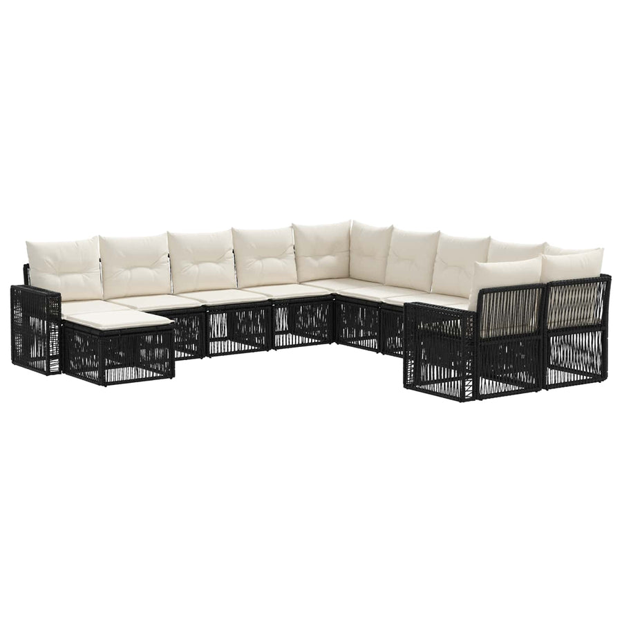 Tuinbankenset 11 pcs Zwart en Cream Wit poly rattan
