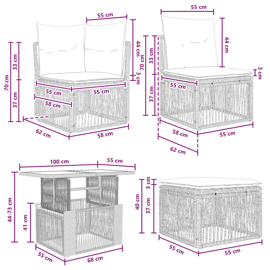 Tuinbankenset 11 pcs Zwart en Cream Wit poly rattan