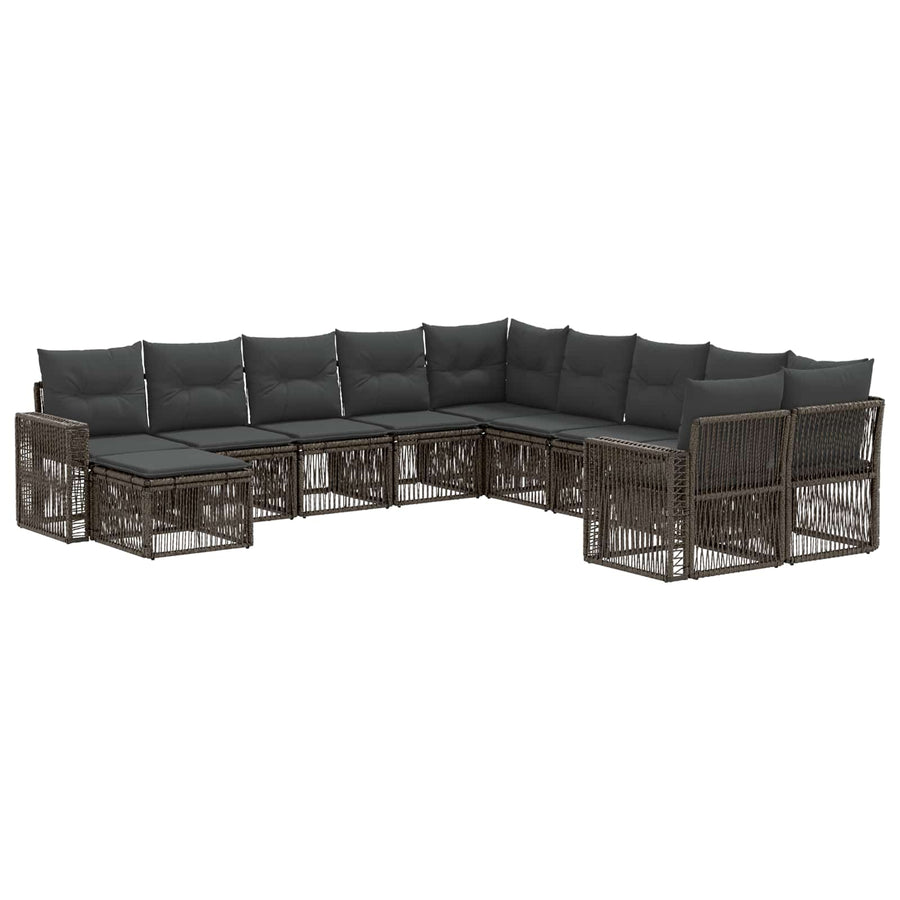 Tuinbankenset 11 pcs Grijs en Donkergrijs poly rattan