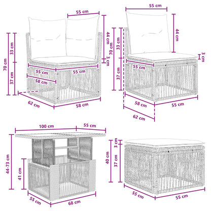 Tuinbankenset 11 pcs Grijs en Donkergrijs poly rattan