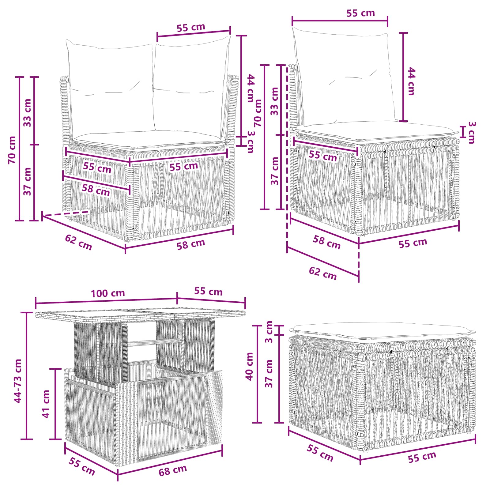 Tuinbankenset 11 pcs Beige en Crème Wit poly rattan