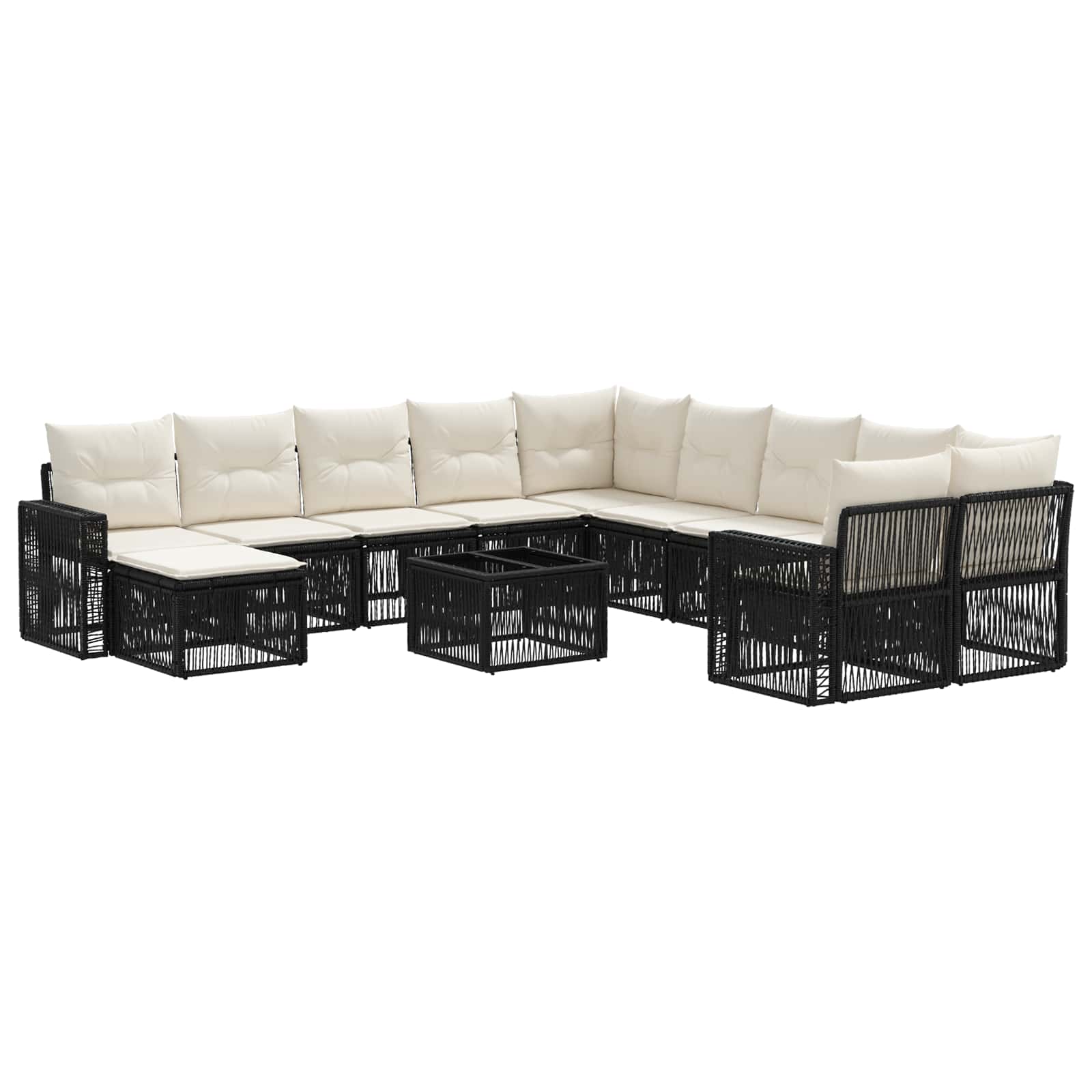 Tuinbankenset 12 pcs Zwart en Cream Wit poly rattan