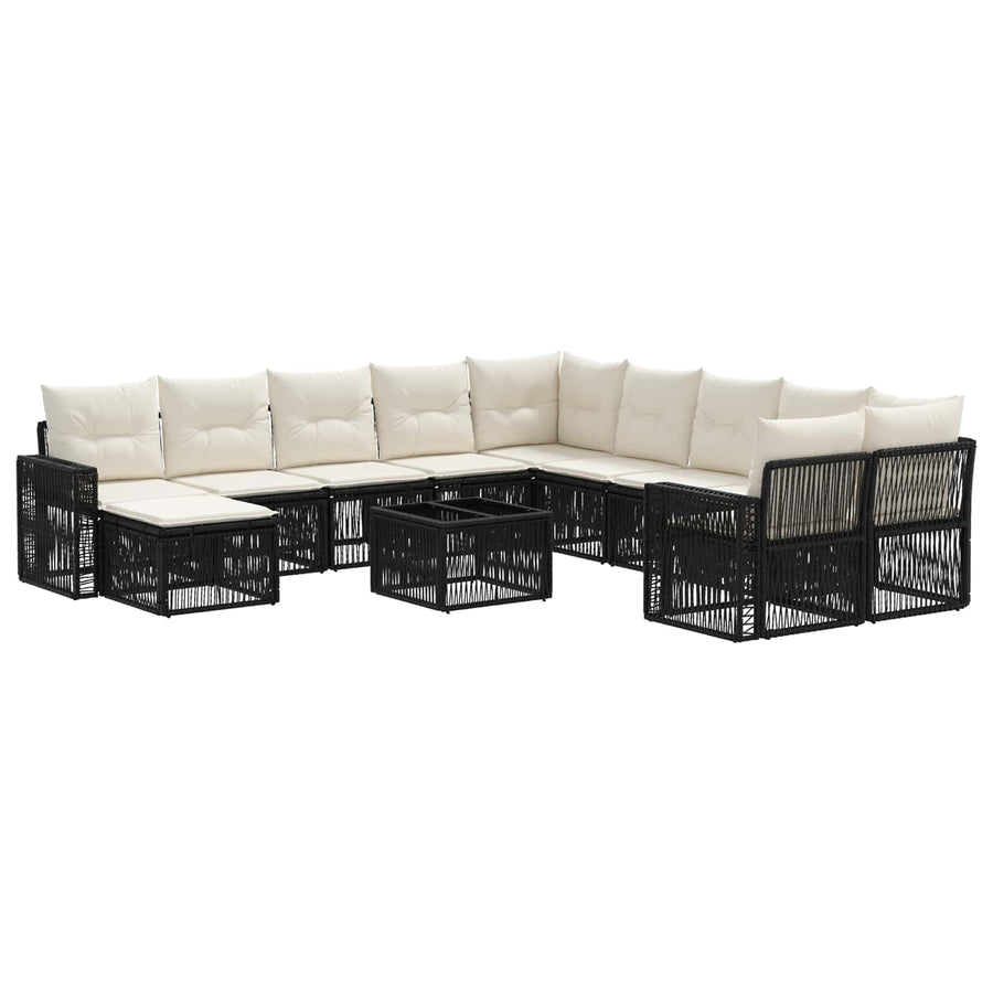 Tuinbankenset 12 pcs Zwart en Cream Wit poly rattan