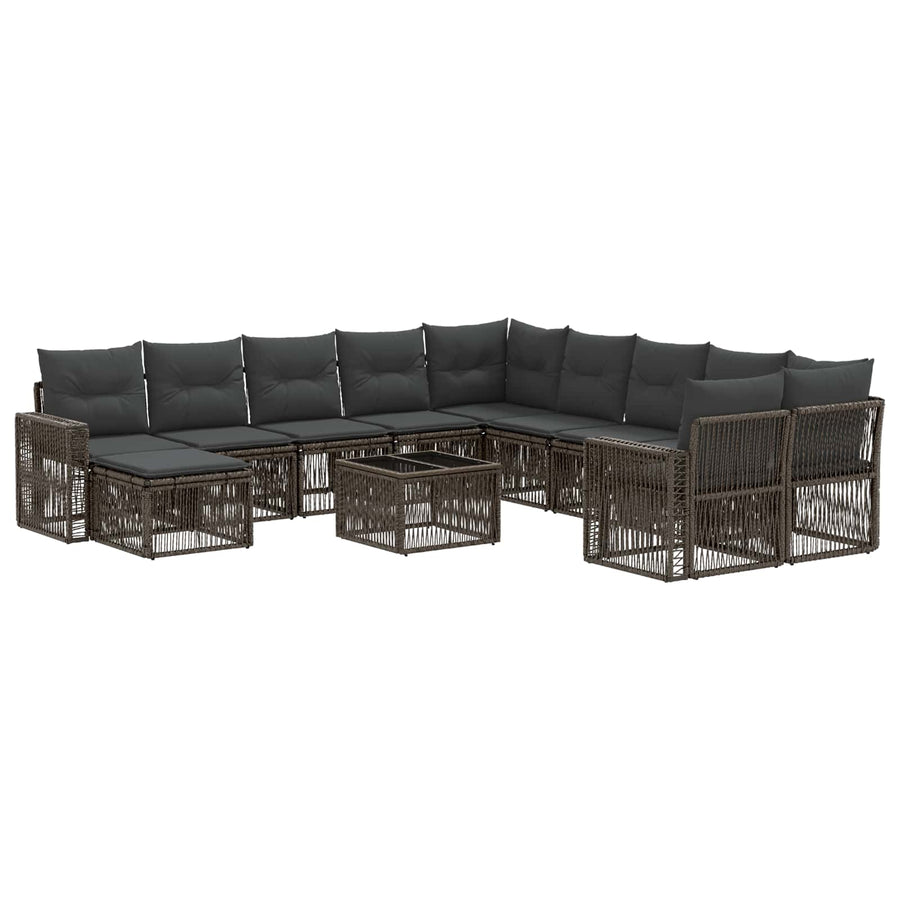 Tuinbankenset 12 pcs Grijs en Donkergrijs poly rattan