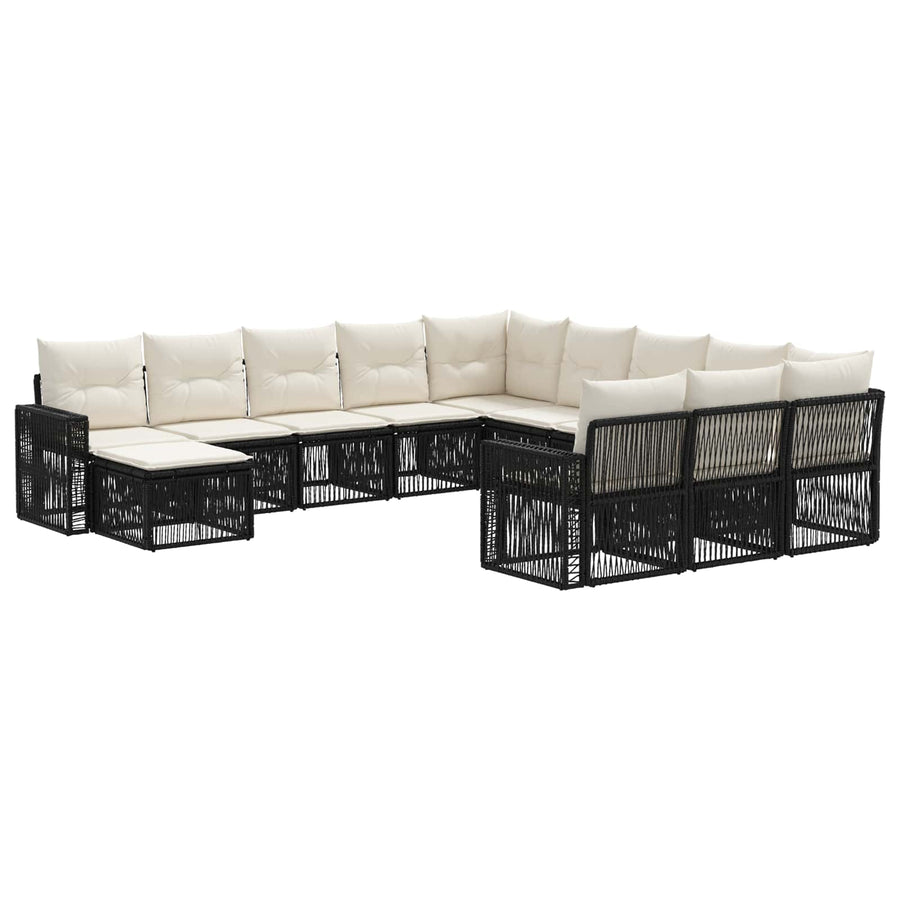 Tuinbankenset 12 pcs Zwart en Cream Wit poly rattan
