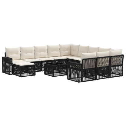 Tuinbankenset 13 pcs Zwart en Cream Wit poly rattan