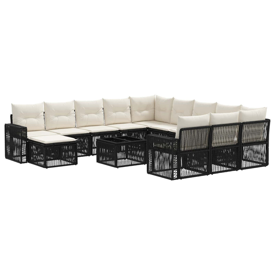 Tuinbankenset 13 pcs Zwart en Cream Wit poly rattan