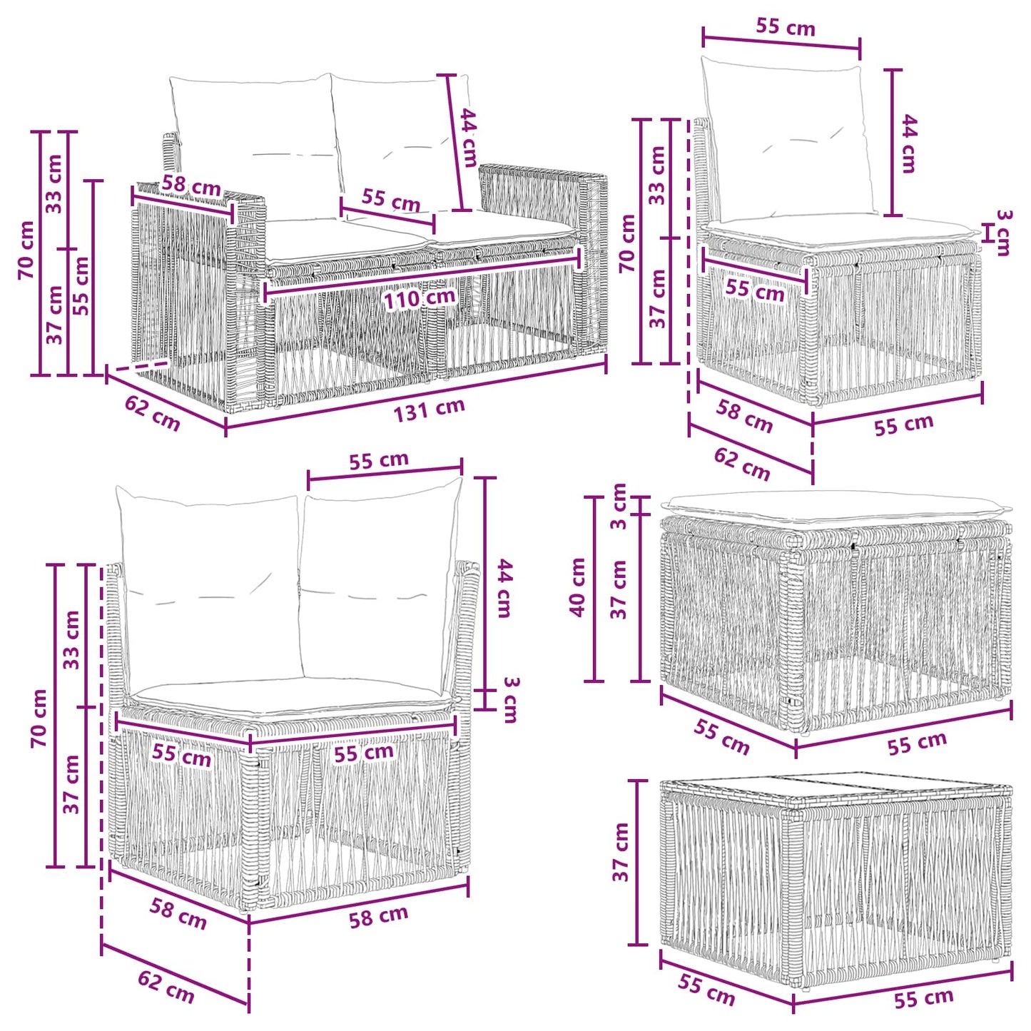 Tuinbankenset 13 pcs Grijs en Donkergrijs poly rattan