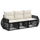Tuinbankenset 3-delig poly rattan zwart cream wit