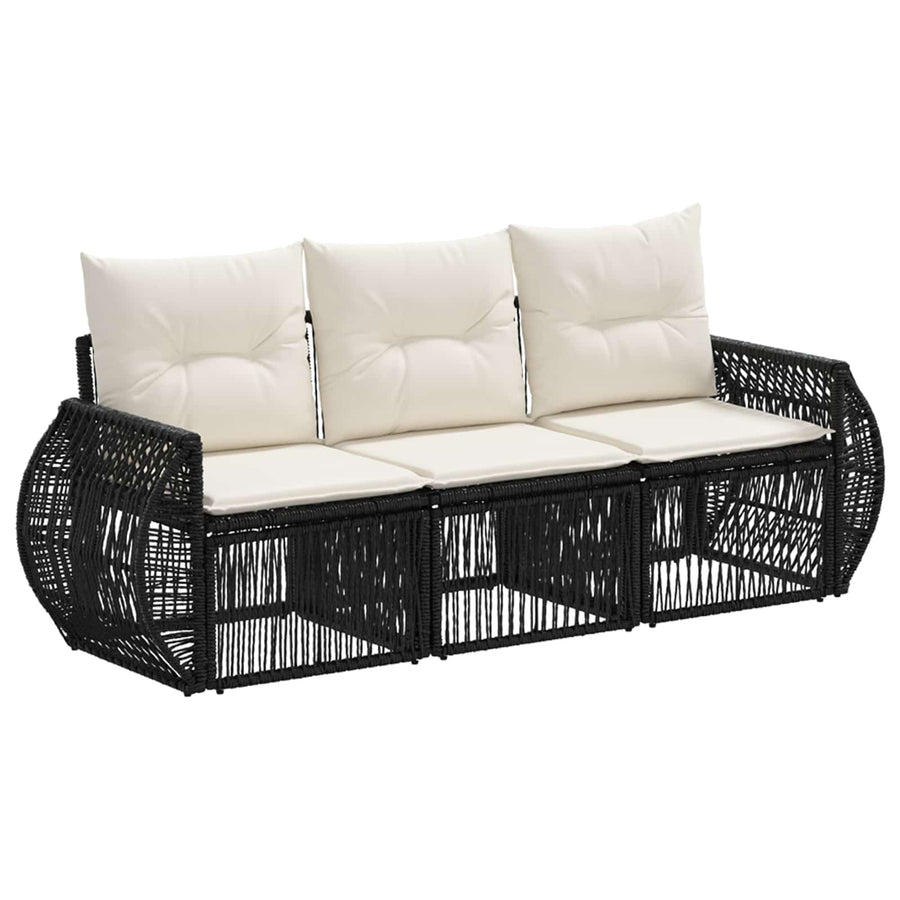 Tuinbankenset 3 pcs Zwart en Cream Wit poly rattan